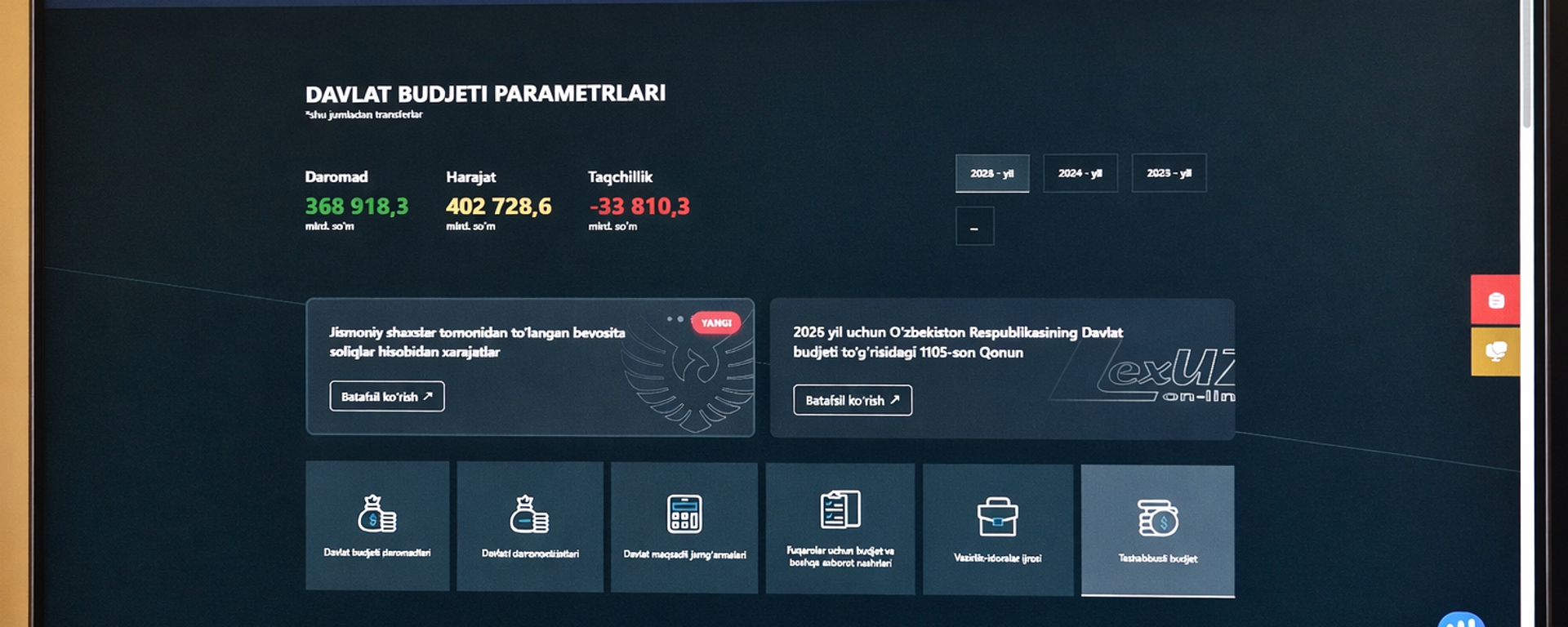 Монитор с открытым веб-порталом OpenBudget - Sputnik Ўзбекистон, 1920, 11.03.2026