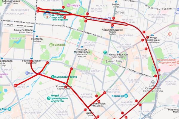 Dvijenie transporta budet vremenno ogranicheno na neskolkix ulitsax Tashkenta Dvijenie transporta budet vremenno ogranicheno na neskolkix ulitsax Tashkenta - Sputnik O‘zbekiston