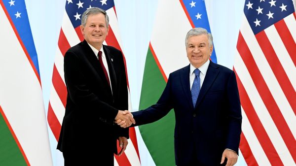 Президент Узбекистана Шавкат Мирзиёев принял сенатора Конгресса США Стива Дэйнса. - Sputnik Узбекистан