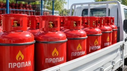 Красные баллоны с пропаном на грузовике