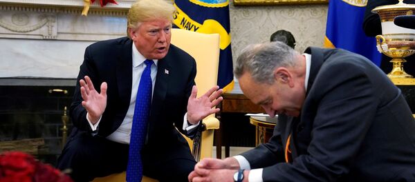 Президент США Дональд Трамп и Чак Шумер в Овальном кабинете Белого дома Президент США Дональд Трамп и Чак Шумер в Овальном кабинете Белого дома - Sputnik Ўзбекистон