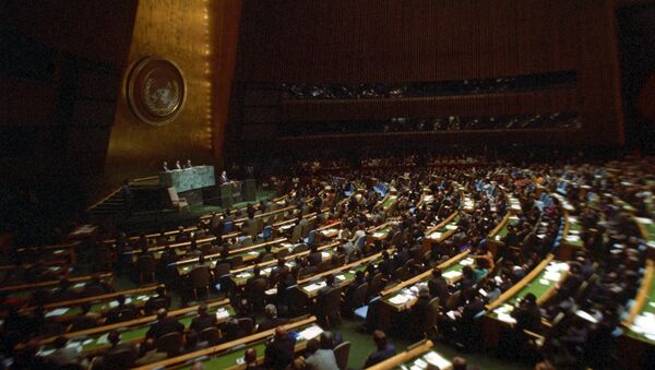 Зал заседаний. Сессия Генеральной Ассамблеи ООН. - Sputnik Узбекистан