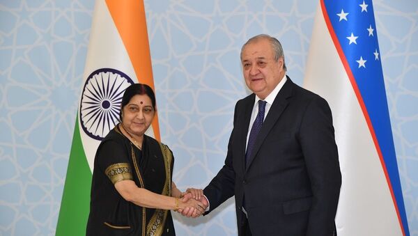 Министр иностранных дел Узбекистана Абдулазиз Камилов и министр иностранных дел Индии Сушма Сварадж - Sputnik Узбекистан