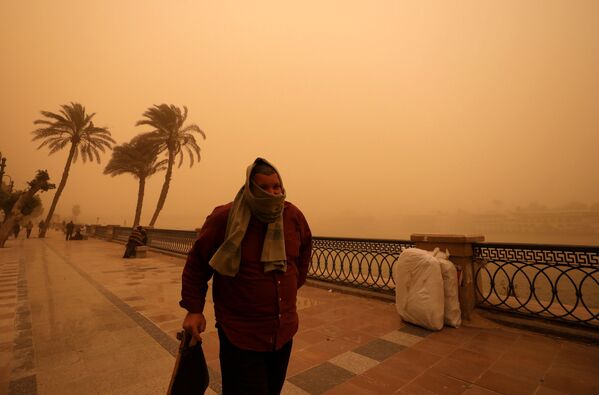 Мужчина на улице Каира во время песчаной бури - Sputnik Узбекистан