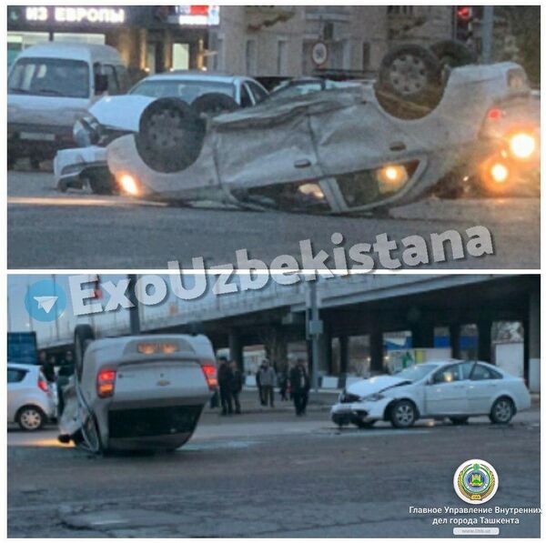 Столкновение мажоров: легковое авто опрокинулось на крышу в Юнусабаде Столкновение мажоров: легковое авто опрокинулось на крышу в Юнусабаде - Sputnik Узбекистан