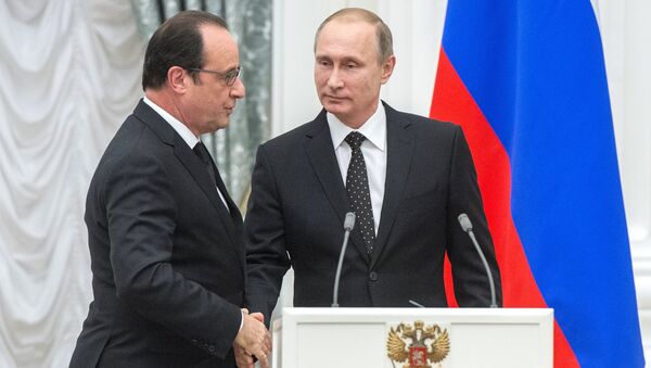 Президент РФ В.Путин встретился с президентом Франции Франсуа Олландом - Sputnik Узбекистан