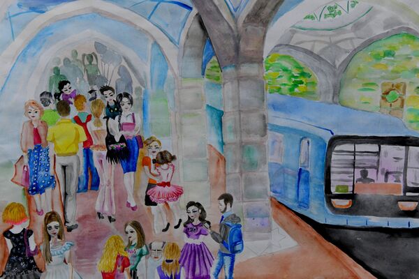 Пассажиры ждут поезд в метро Ташкента - рисунок - Sputnik Узбекистан