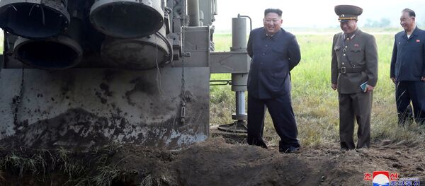 Лидер Северной Кореи Ким Чен Ын принимает участие в испытании многоцелевой ракетной пусковой установки Лидер Северной Кореи Ким Чен Ын принимает участие в испытании многоцелевой ракетной пусковой установки - Sputnik Ўзбекистон