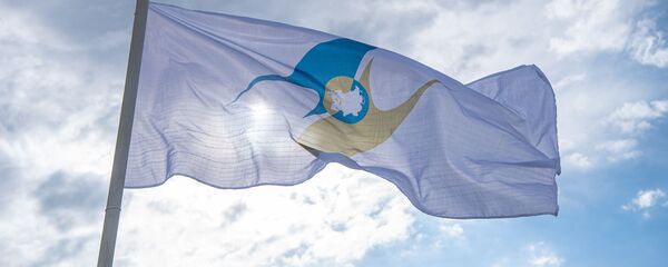 Флаг с символикой Евразийского экономического союза (ЕАЭС) Флаг с символикой Евразийского экономического союза (ЕАЭС) - Sputnik Ўзбекистон