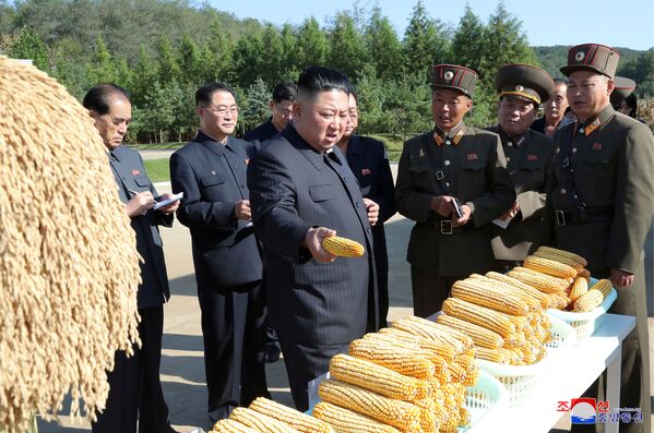 Северокорейский лидер Ким Чен Ын во время посещения фермы, КНДР - Sputnik Узбекистан