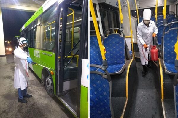 Автобусы Ташкента дезинфицируются для предотвращения инфекционных заболеваний - Sputnik Узбекистан