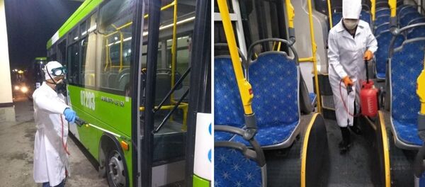 Автобусы Ташкента дезинфицируются для предотвращения инфекционных заболеваний Автобусы Ташкента дезинфицируются для предотвращения инфекционных заболеваний - Sputnik Ўзбекистон