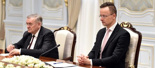 Президент Республики Узбекистан Шавкат Мирзиёев 18 февраля встретился с делегацией Венгрии во главе с министром внешнеэкономических связей и иностранных дел Петером Сийярто - Sputnik Узбекистан