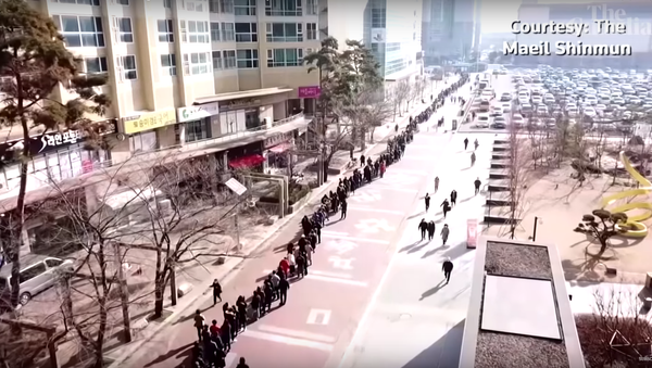 Coronavirus: drone footage shows enormous queues for masks in South Korea - Sputnik O‘zbekiston