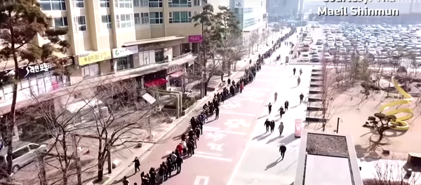 Coronavirus: drone footage shows enormous queues for masks in South Korea - Sputnik Узбекистан