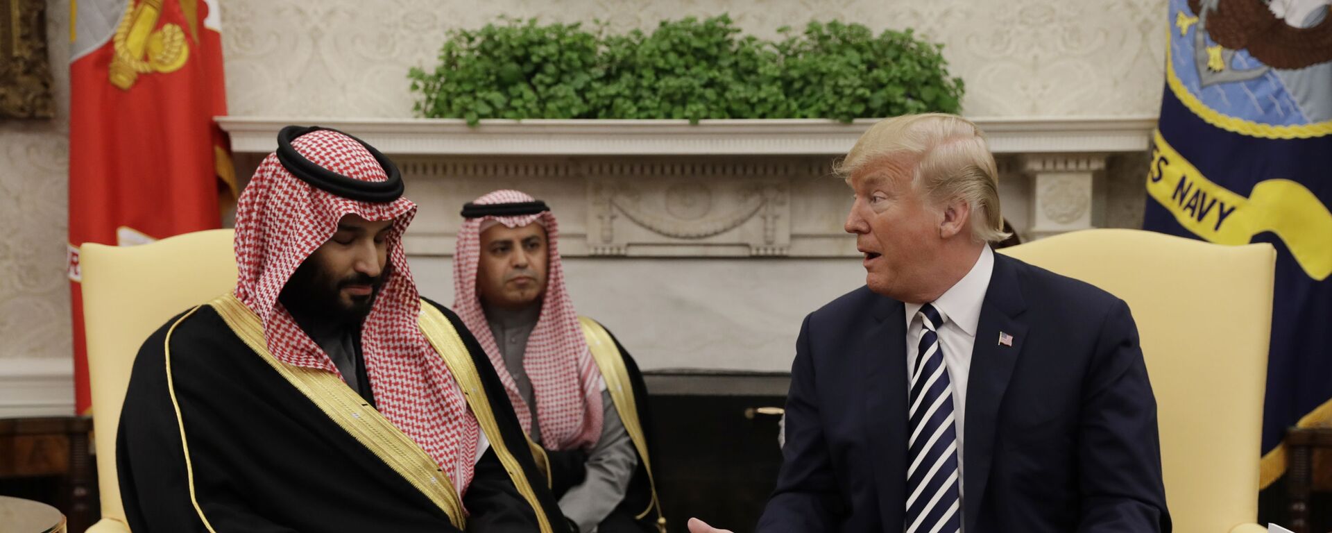 Президент США Дональд Трамп и наследный принц Саудовской Аравии Мухаммед бен Салман во время встречи в Белом доме в Вашингтоне - Sputnik Ўзбекистон, 1920, 06.04.2020