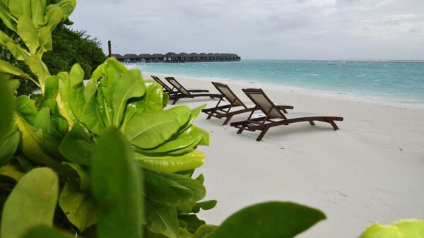 Шезлонги на пляже острова Велассару (Мальдивы). - Sputnik Ўзбекистон