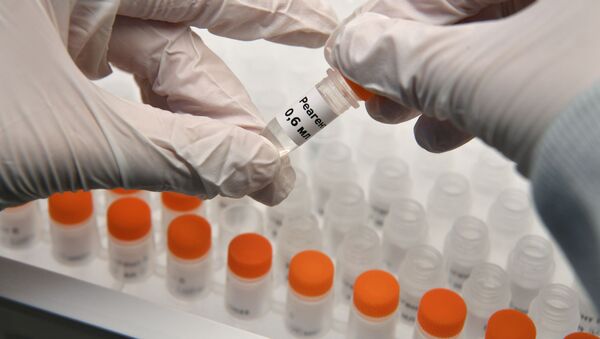 Колбы с реагентами для экспресс-тестов на коронавирус в лаборатории - Sputnik Ўзбекистон