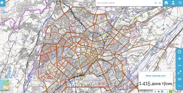 Создана карта, где отмечены ограничительные барьеры для движения по Ташкенту Создана карта, где отмечены ограничительные барьеры для движения по Ташкенту - Sputnik Узбекистан
