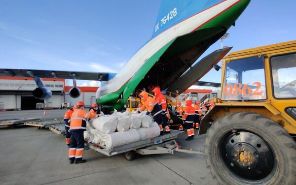 Самолет с гуманитарной помощью Узбекистана РФ прибыл в Москву - Sputnik Узбекистан