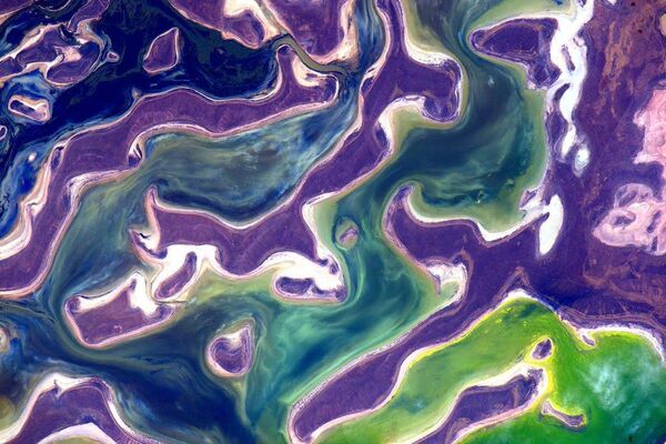 Снимок озера Тенгиз в Казахстане, сделанный американским астронавтом Скоттом Келли с борта МКС  - Sputnik Узбекистан