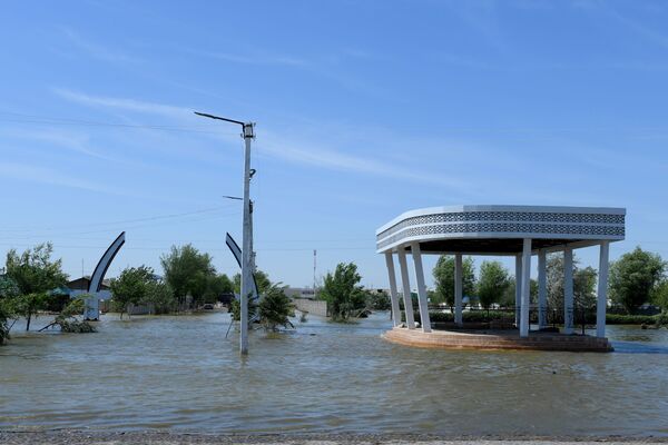 Входная арка в одной из махаллей затопленного поселка - Sputnik Узбекистан