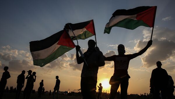 Люди с флагами Палестины - Sputnik Ўзбекистон
