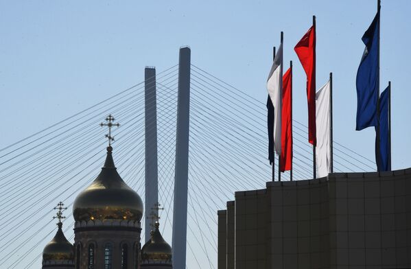 Флаги на центральной площади во Владивостоке. - Sputnik Узбекистан