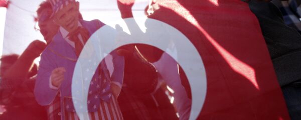 Флаг Турции на акции протеста - Sputnik Узбекистан