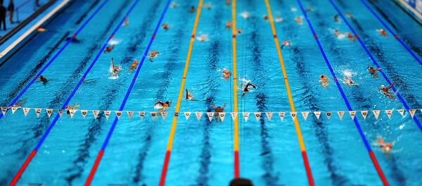 Спортсмены на разминке перед началом соревнований по плаванию - Sputnik Ўзбекистон