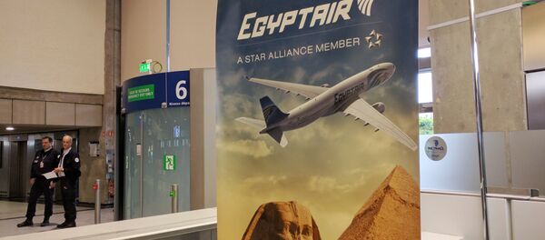 Постер авиакомпании EgyptAir Национальном аэропорту Египта Постер авиакомпании EgyptAir Национальном аэропорту Египта - Sputnik Узбекистан