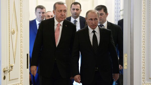 Rossiya prezidenti V. Putin va Turkiya rahbari T. Erdo‘g‘onning Sankt-Peterburg shahrida uchrashuvi - Sputnik O‘zbekiston