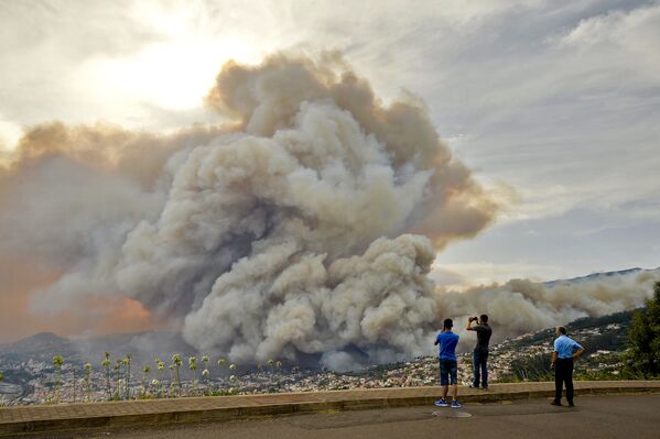Дым от лесного пожара в Curral dos Romeiros, Funchal на острове Мадейра - Sputnik Узбекистан