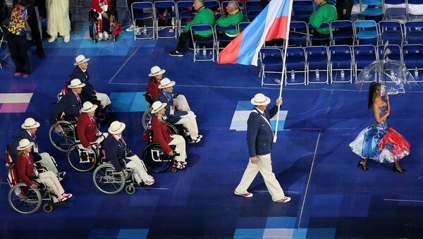 Паралимпийская сборная России на церемонии открытия ХIV летних Паралимпийских игр на Олимпийском стадионе в Лондоне. - Sputnik Узбекистан