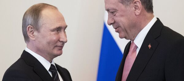Встреча президентов России и Турции В. Путина и Р. Эрдогана Встреча президентов России и Турции В. Путина и Р. Эрдогана - Sputnik Узбекистан