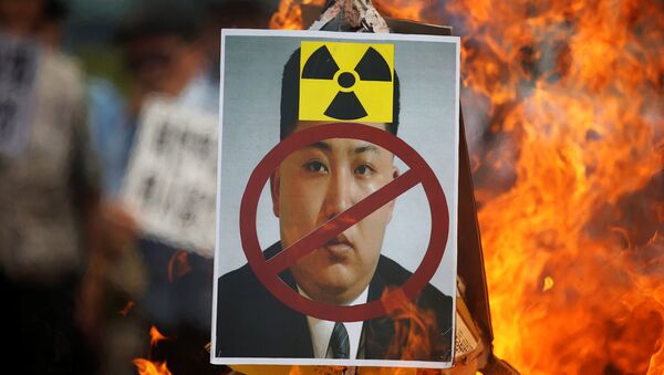 Фото лидера КНДР Ким Чен Ына подожгли во время митинга против Северной Кореи в центре Сеула - Sputnik Узбекистан