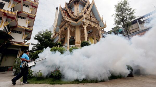 Обработка одного из храмов Бангкока в Тайланде от комаров, которые являются распространителями вируса Зика - Sputnik Узбекистан