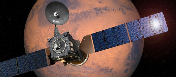 This image provided by the European Space Agency, ESA, shows an artist·s impression depicting the separation of the ExoMars 2016 entry, descent and landing demonstrator module, named Schiaparelli, from the Trace Gas Orbiter, and heading for Mars This image provided by the European Space Agency, ESA, shows an artist·s impression depicting the separation of the ExoMars 2016 entry, descent and landing demonstrator module, named Schiaparelli, from the Trace Gas Orbiter, and heading for Mars - Sputnik Узбекистан