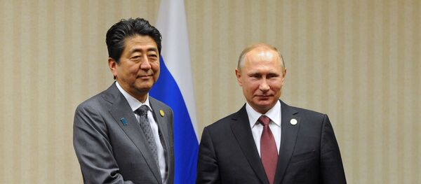 Россия президенти Владимир Путин ва Япония Бош вазири Синдзо Абэ - Sputnik Ўзбекистон