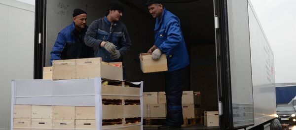 Рабочие грузят товар в фуру, архивное фото - Sputnik Узбекистан