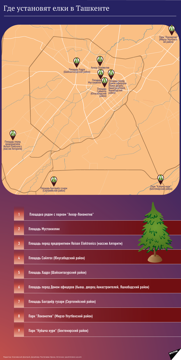 Где установят новогодние елки в Ташкенте Где установят новогодние елки в Ташкенте - Sputnik Узбекистан