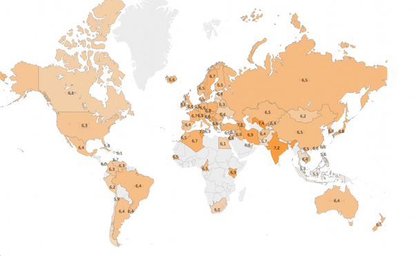 Карта мира со средними арифметическими рейтингами КиноПоиска по странам Карта мира со средними арифметическими рейтингами КиноПоиска по странам - Sputnik Ўзбекистон