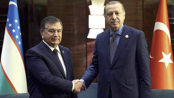 Prezident Tursii Redjep Tayip Erdogan (sprava) i prezident Uzbekistana Shavkat Mirziyoyev - Sputnik O‘zbekiston