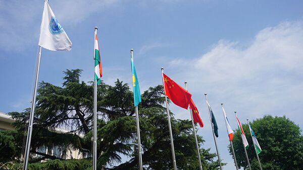 Торжественная церемония поднятия государственных флагов двух новых государств-членов Организации - Республики Индии и Исламской Республики Пакистан - Sputnik Ўзбекистон