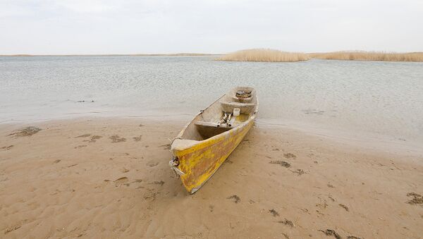 A boat is seen on the shore of the Aral Sea outside the village of Karateren, south-western Kazakhstan - Sputnik Узбекистан