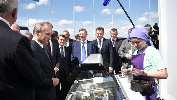 Президент РФ В. Путин посетил Международный авиасалон МАКС-2017 в подмосковном Жуковском - Sputnik Узбекистан
