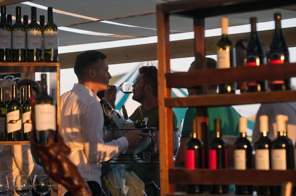 Посетители винно-гастрономического фестиваля In Vino Veritas в Коктебеле Посетители винно-гастрономического фестиваля In Vino Veritas в Коктебеле - Sputnik Узбекистан