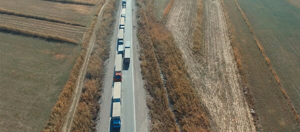 Как выглядит пробка на границе с Казахстаном — аэросъемка - Sputnik Узбекистан