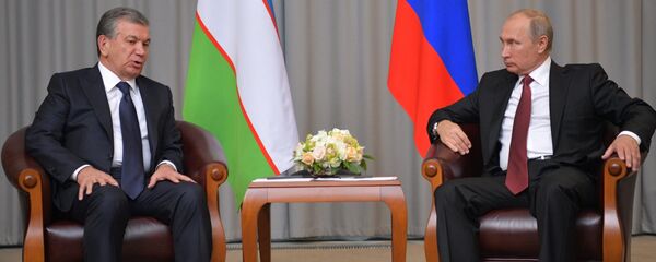 Президент РФ Владимир Путин и президент Узбекистана Шавкат Мирзиеев (слева) во время встречи Президент РФ Владимир Путин и президент Узбекистана Шавкат Мирзиеев (слева) во время встречи - Sputnik Ўзбекистон