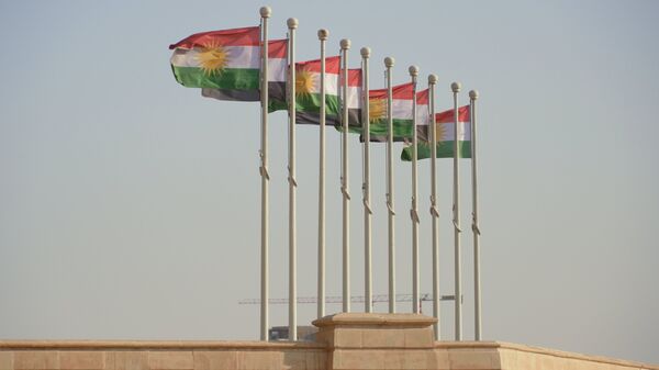 Флаги Иракского Курдистана в аэропорту Эрбиля. - Sputnik Узбекистан